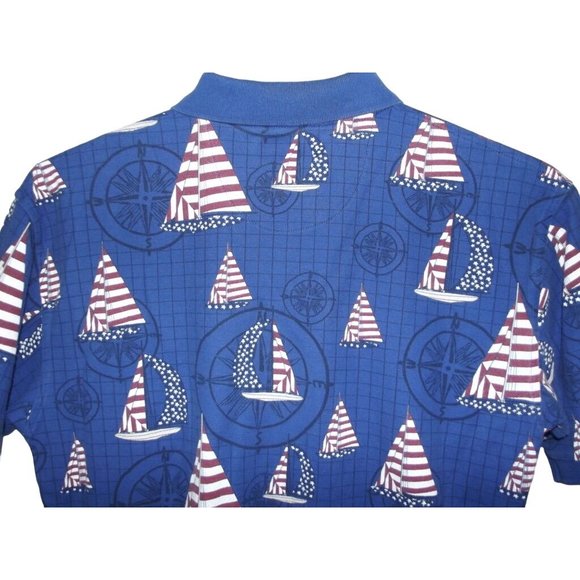 Croft&Barrow Sport Polo Shirt Mens Small Sailboat American Flag Blue Patriotic - Picture 8 of 8